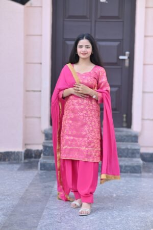Pink Brocade Silk Suit
