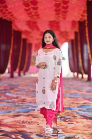 White Pink Crep Suit Set