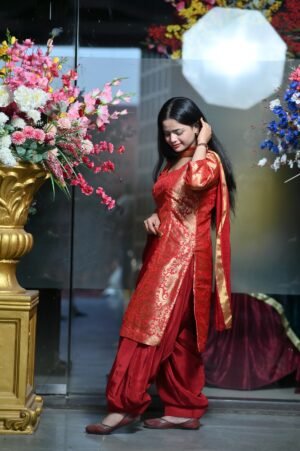 Red Brocade Silk Suit Set