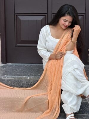 Peach Glow White Suit Set