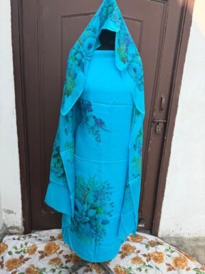 Blue Crepe Digital Printed 3 Piece Suit Set